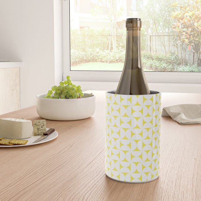 Patterned Geometric Shapes CLVII White and Bright Yellow Wine Chiller Gallery Image 4