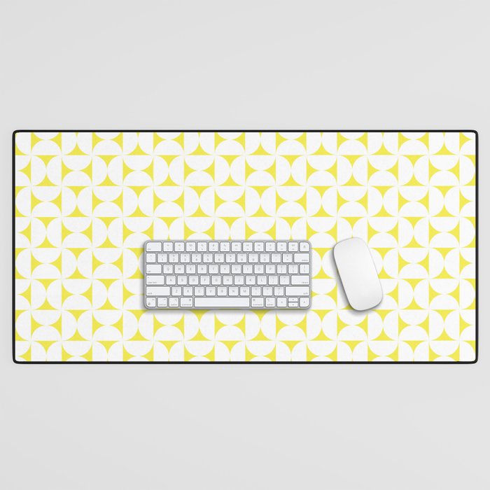 Patterned Geometric Shapes CLVII White and Bright Yellow Desk Mat Gallery Image 1