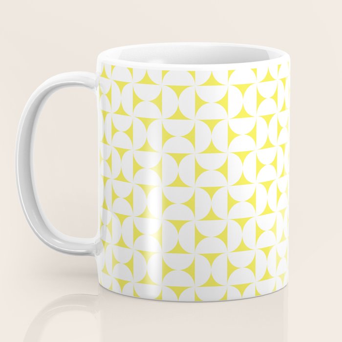 Patterned Geometric Shapes CLVII White and Bright Yellow Coffee Mug Gallery Image 3