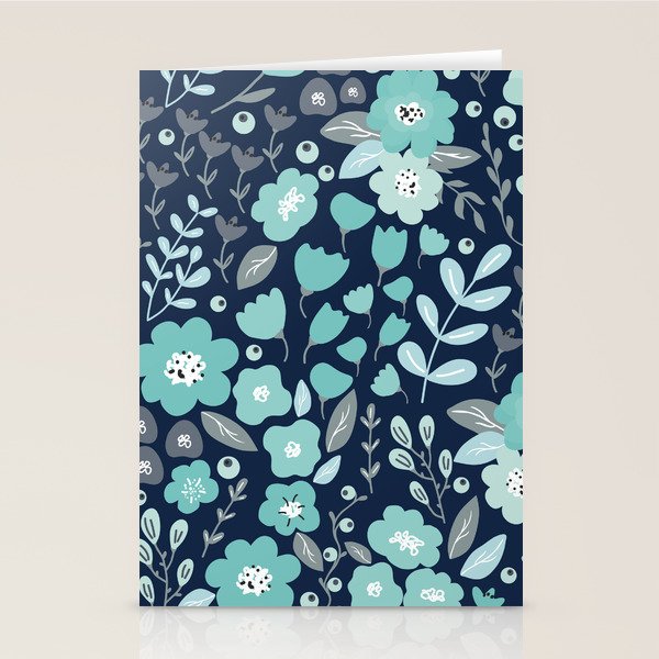 Ditsy Florals, Navy and Teal Stationery Card Gallery Image 2