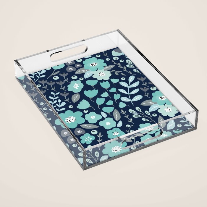 Ditsy Florals, Navy and Teal Acrylic Tray Gallery Image 1
