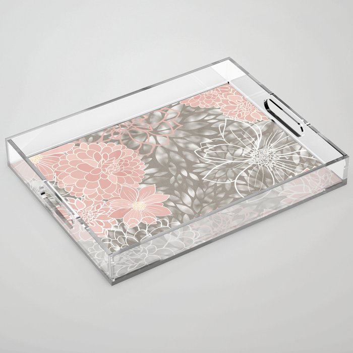 Floral Dahlias, Blush Pink, Gray, White Acrylic Tray Gallery Image 1