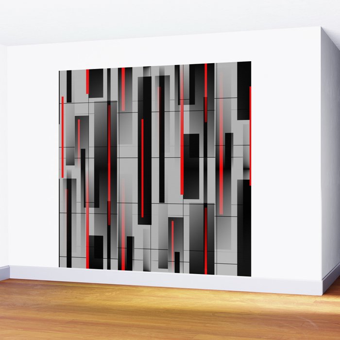 Off the Grid - Abstract - Gray, Black, Red Wall Mural Gallery Image 2