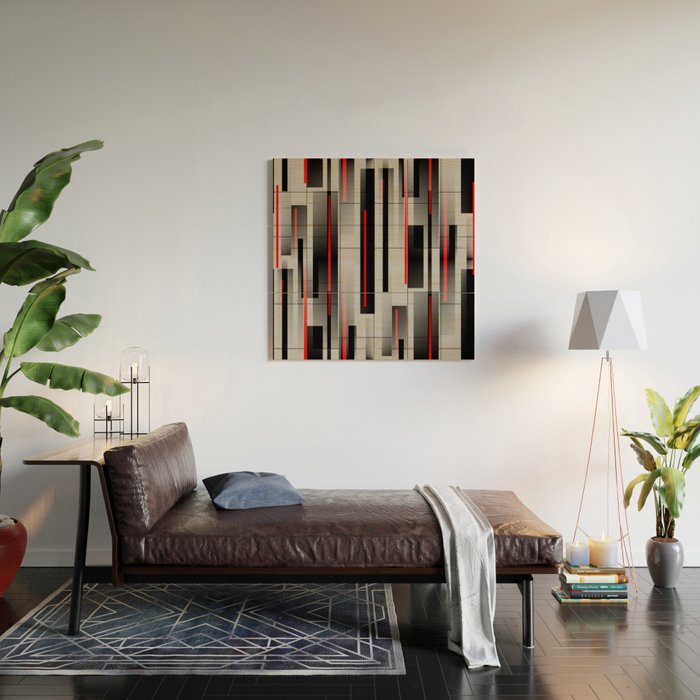 Off the Grid - Abstract - Gray, Black, Red Wood Wall Art Gallery Image 2