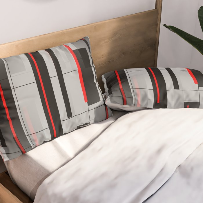 Off the Grid - Abstract - Gray, Black, Red Pillow Sham Gallery Image 2