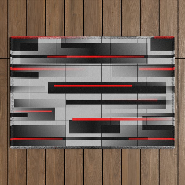 Off the Grid - Abstract - Gray, Black, Red Outdoor Rug Gallery Image 1