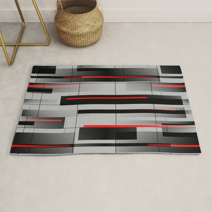 Off the Grid - Abstract - Gray, Black, Red Rug Gallery Image 1