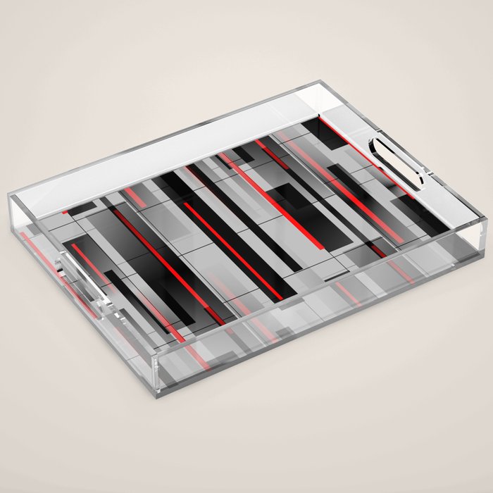 Off the Grid - Abstract - Gray, Black, Red Acrylic Tray Gallery Image 1