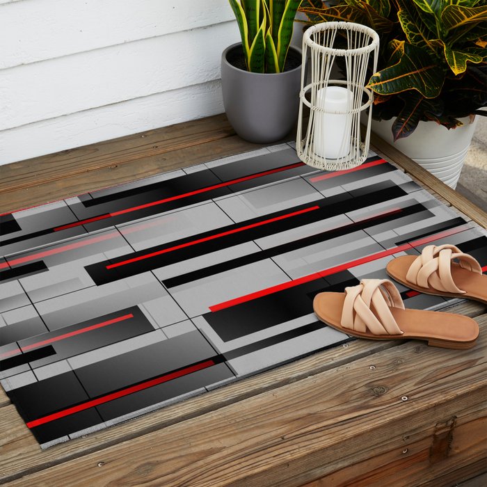Off the Grid - Abstract - Gray, Black, Red Outdoor Rug Gallery Image 2