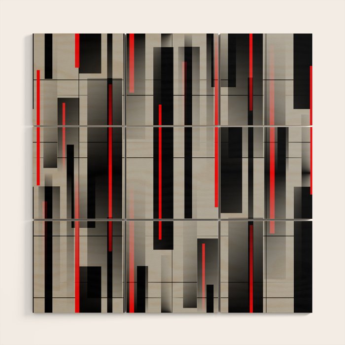 Off the Grid - Abstract - Gray, Black, Red Wood Wall Art Gallery Image 1