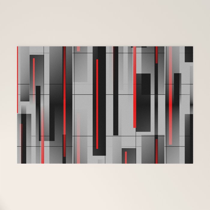 Off the Grid - Abstract - Gray, Black, Red Welcome Mat Gallery Image 1