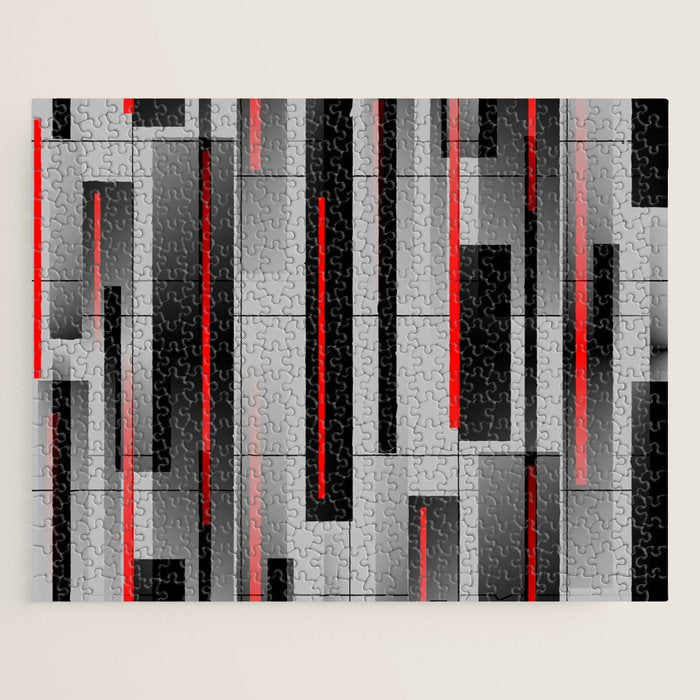 Off the Grid - Abstract - Gray, Black, Red Jigsaw Puzzle Gallery Image 1