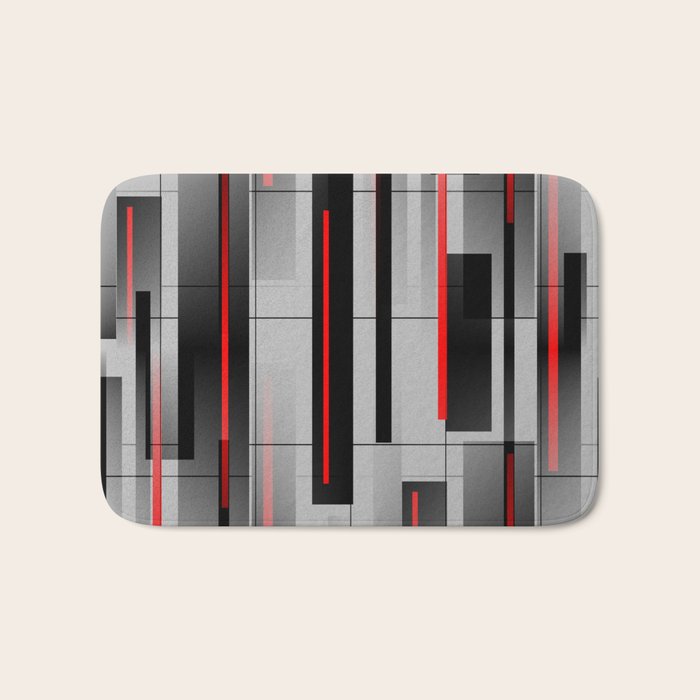 Off the Grid - Abstract - Gray, Black, Red Bath Mat