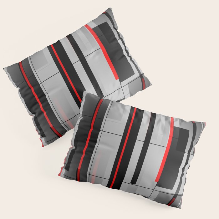 Off the Grid - Abstract - Gray, Black, Red Pillow Sham