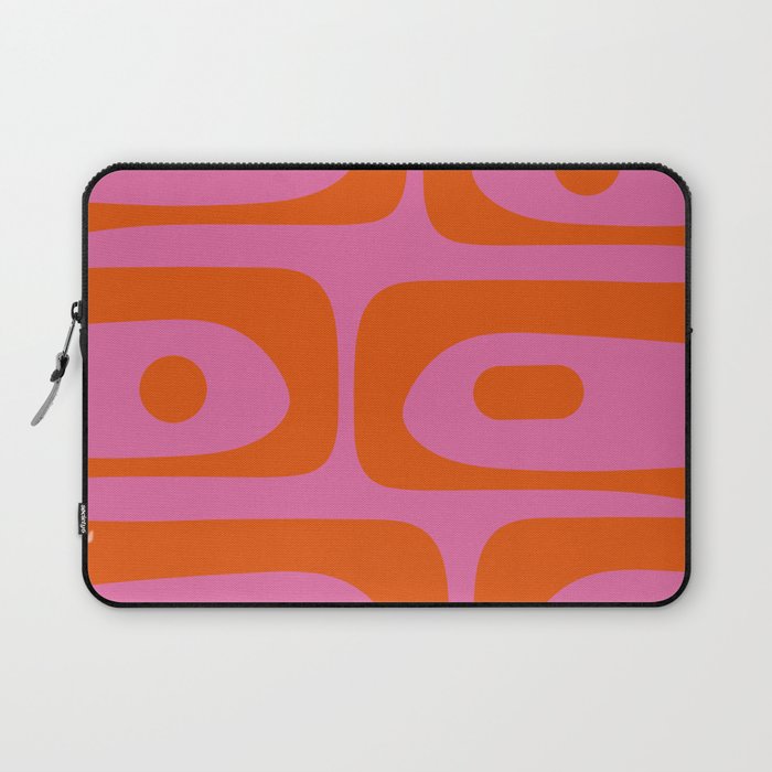 Mid-Century Modern Piquet Minimalist Abstract in Hot Pink and Retro Red Orange Laptop Sleeve Gallery Image 1