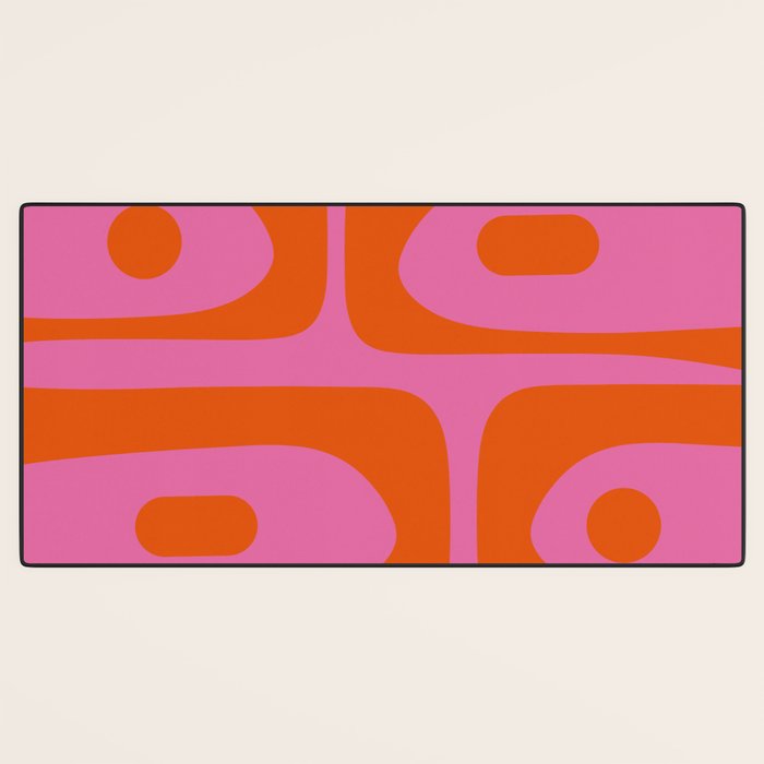 Mid-Century Modern Piquet Minimalist Abstract in Hot Pink and Retro Red Orange Desk Mat Gallery Image 3