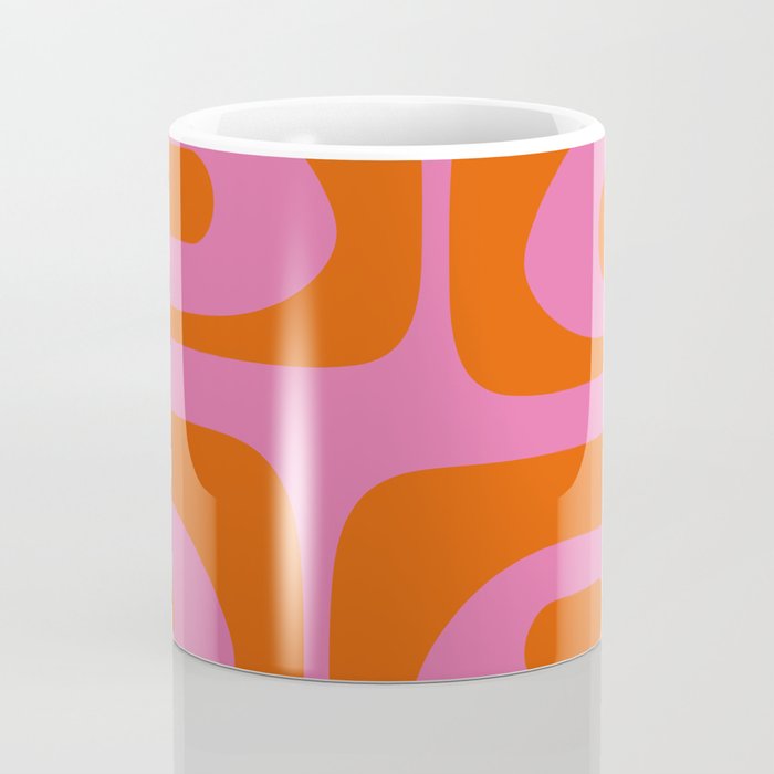 Mid-Century Modern Piquet Minimalist Abstract in Hot Pink and Retro Red Orange Coffee Mug Gallery Image 4