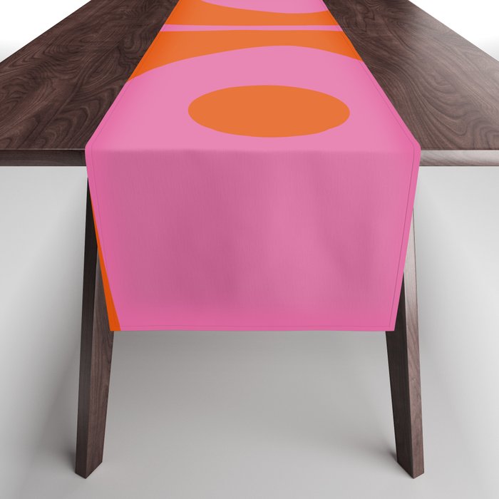 Mid-Century Modern Piquet Minimalist Abstract in Hot Pink and Retro Red Orange Table Runner Gallery Image 1
