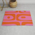 Mid-Century Modern Piquet Minimalist Abstract in Hot Pink and Retro Red Orange Rug Gallery Image 1