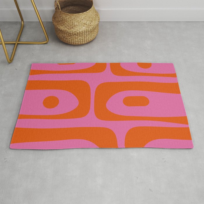 Mid-Century Modern Piquet Minimalist Abstract in Hot Pink and Retro Red Orange Rug Gallery Image 1