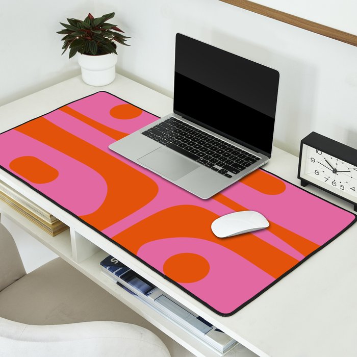 Mid-Century Modern Piquet Minimalist Abstract in Hot Pink and Retro Red Orange Desk Mat Gallery Image 2