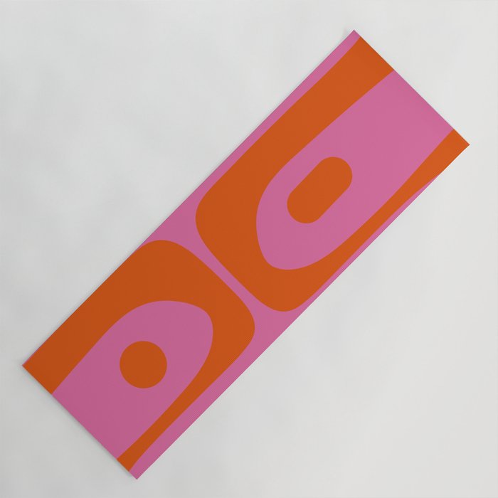 Mid-Century Modern Piquet Minimalist Abstract in Hot Pink and Retro Red Orange Yoga Mat Gallery Image 1