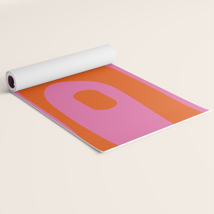 Mid-Century Modern Piquet Minimalist Abstract in Hot Pink and Retro Red Orange Yoga Mat Gallery Image 2