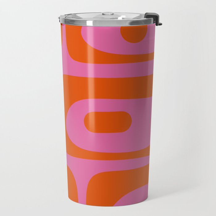 Mid-Century Modern Piquet Minimalist Abstract in Hot Pink and Retro Red Orange Travel Mug Gallery Image 2