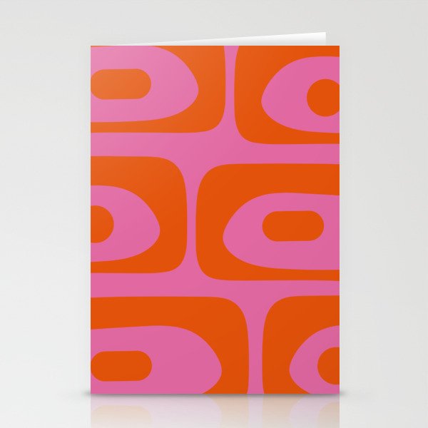 Mid-Century Modern Piquet Minimalist Abstract in Hot Pink and Retro Red Orange Stationery Card Gallery Image 2