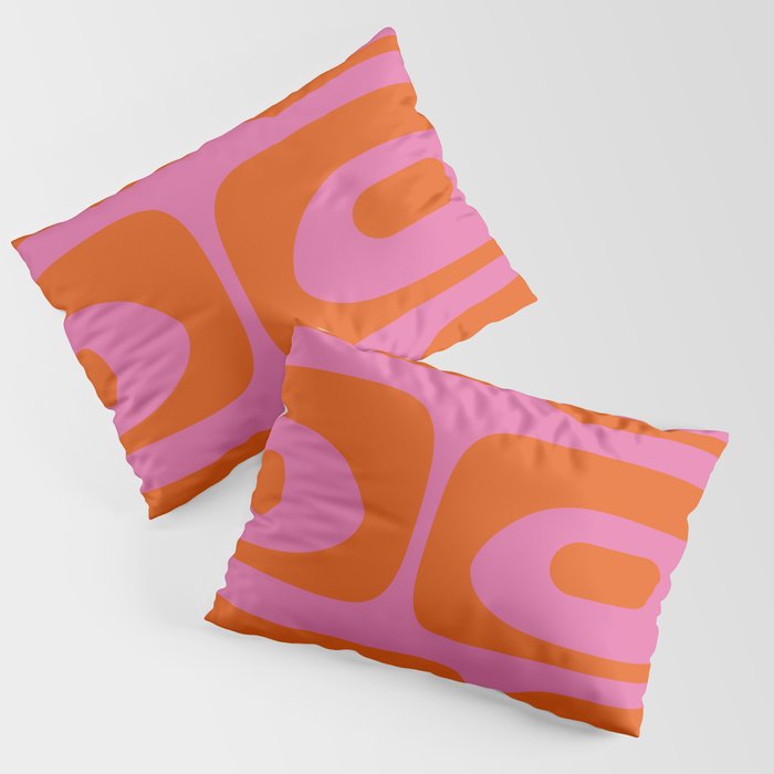 Mid-Century Modern Piquet Minimalist Abstract in Hot Pink and Retro Red Orange Pillow Sham Gallery Image 3