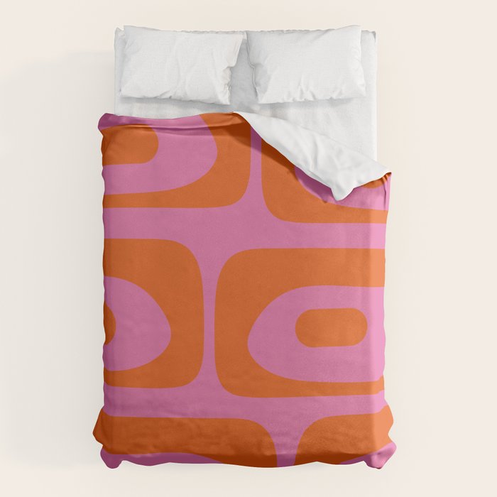 Mid-Century Modern Piquet Minimalist Abstract in Hot Pink and Retro Red Orange Duvet Cover Gallery Image 6