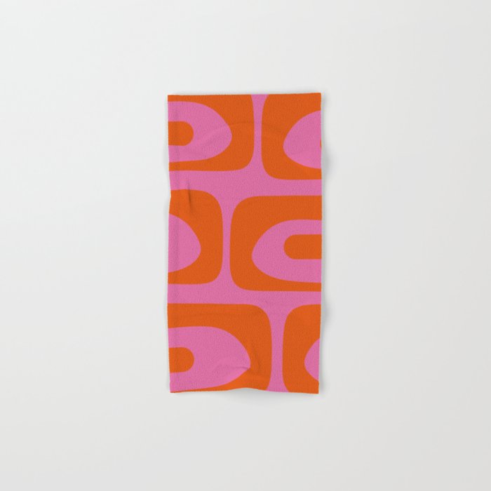 Mid-Century Modern Piquet Minimalist Abstract in Hot Pink and Retro Red Orange Bath Towel Gallery Image 1
