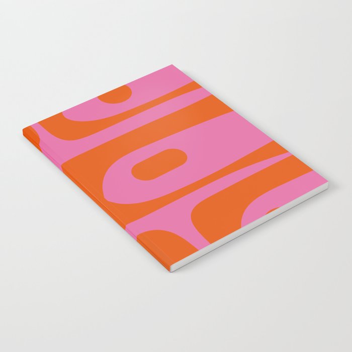 Mid-Century Modern Piquet Minimalist Abstract in Hot Pink and Retro Red Orange Notebook Gallery Image 1