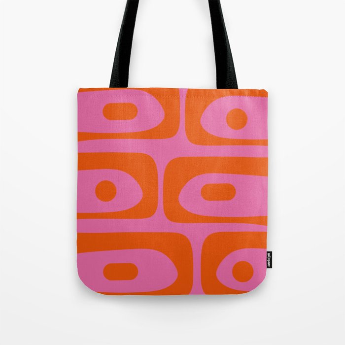 Mid-Century Modern Piquet Minimalist Abstract in Hot Pink and Retro Red Orange Tote Bag Gallery Image 1