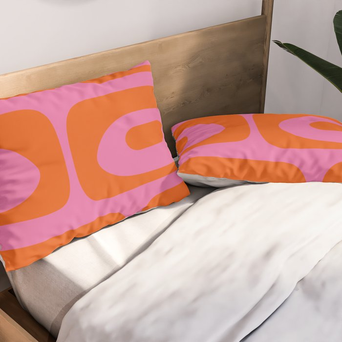 Mid-Century Modern Piquet Minimalist Abstract in Hot Pink and Retro Red Orange Pillow Sham Gallery Image 2