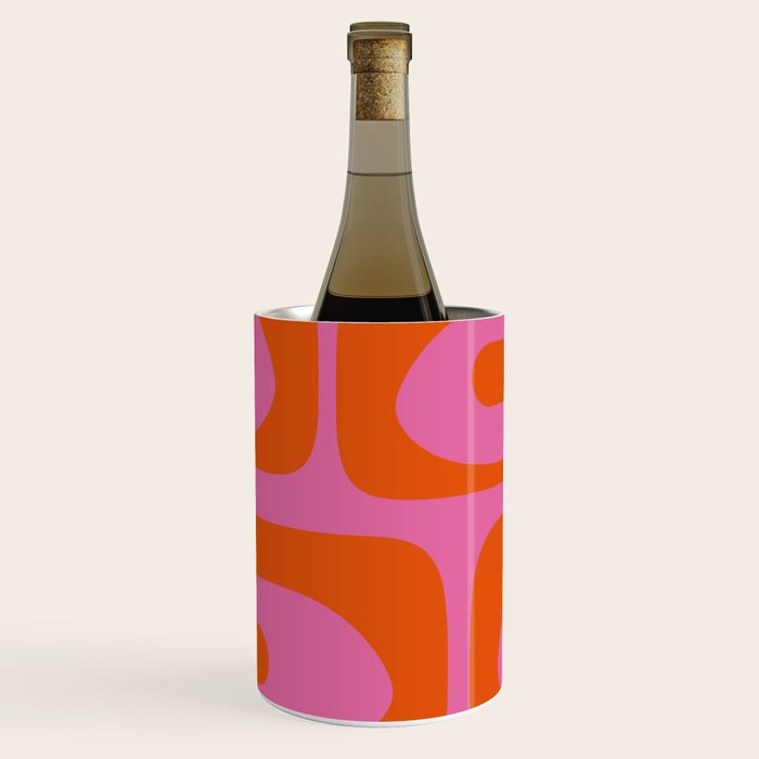 Mid-Century Modern Piquet Minimalist Abstract in Hot Pink and Retro Red Orange Wine Chiller Gallery Image 1