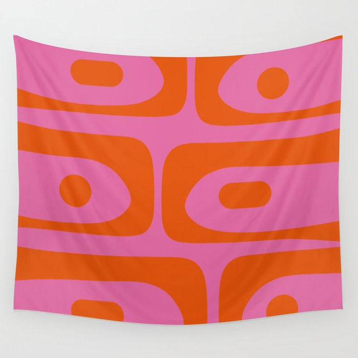 Mid-Century Modern Piquet Minimalist Abstract in Hot Pink and Retro Red Orange Wall Tapestry Gallery Image 4