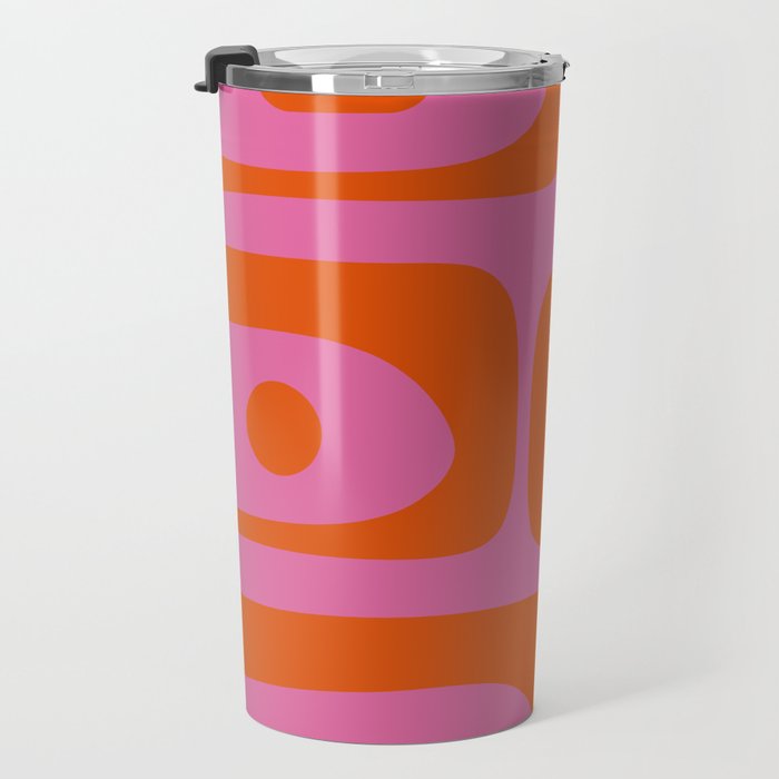 Mid-Century Modern Piquet Minimalist Abstract in Hot Pink and Retro Red Orange Travel Mug Gallery Image 3