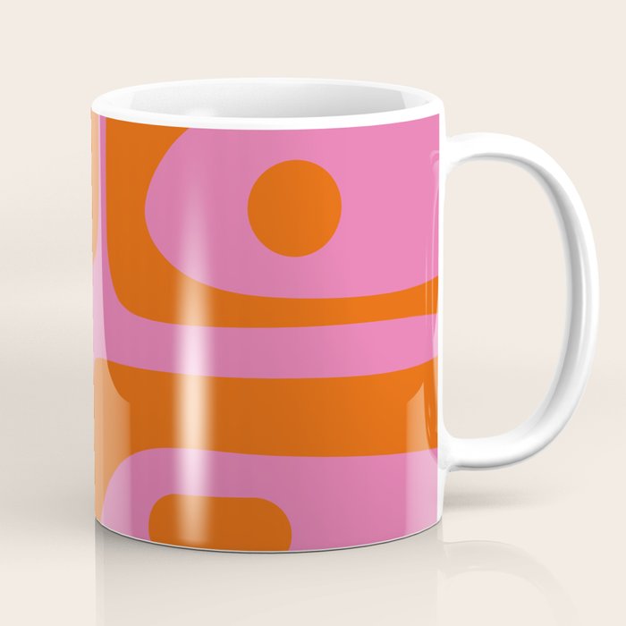 Mid-Century Modern Piquet Minimalist Abstract in Hot Pink and Retro Red Orange Coffee Mug Gallery Image 1