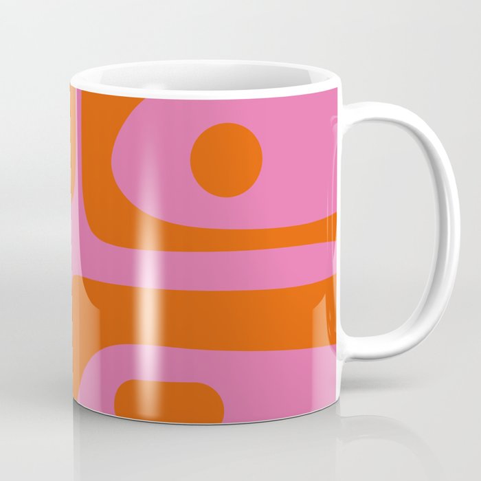 Mid-Century Modern Piquet Minimalist Abstract in Hot Pink and Retro Red Orange Coffee Mug Gallery Image 1