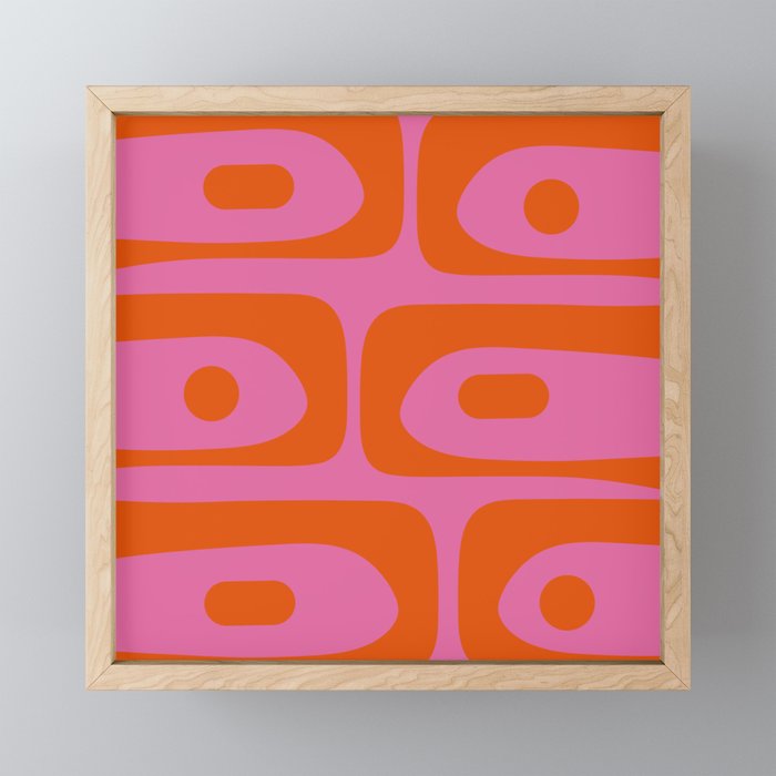 Mid-Century Modern Piquet Minimalist Abstract in Hot Pink and Retro Red Orange Mini Art Print Gallery Image 1
