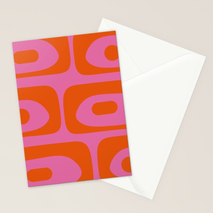 Mid-Century Modern Piquet Minimalist Abstract in Hot Pink and Retro Red Orange Stationery Card Gallery Image 2