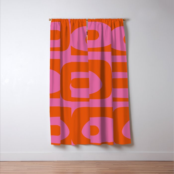 Mid-Century Modern Piquet Minimalist Abstract in Hot Pink and Retro Red Orange Window Curtain Gallery Image 3