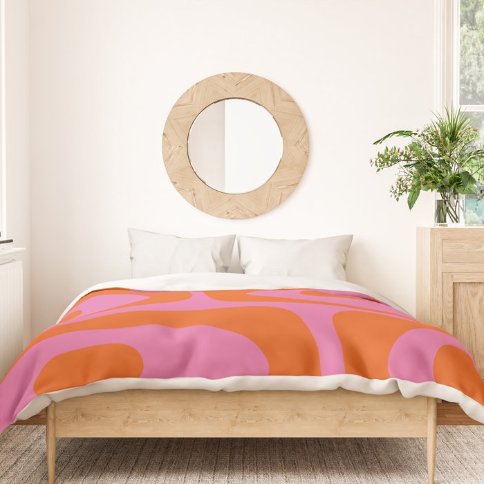 Mid-Century Modern Piquet Minimalist Abstract in Hot Pink and Retro Red Orange Duvet Cover Gallery Image 3