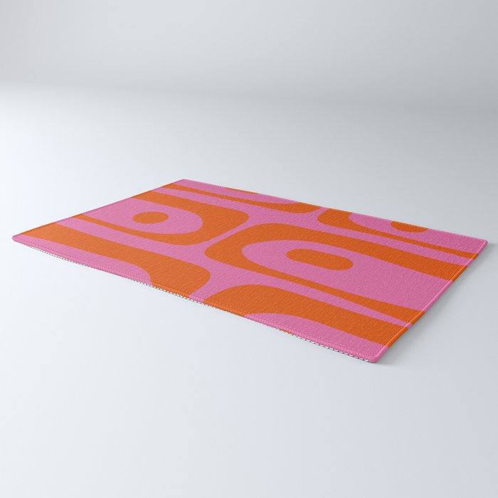 Mid-Century Modern Piquet Minimalist Abstract in Hot Pink and Retro Red Orange Rug Gallery Image 3