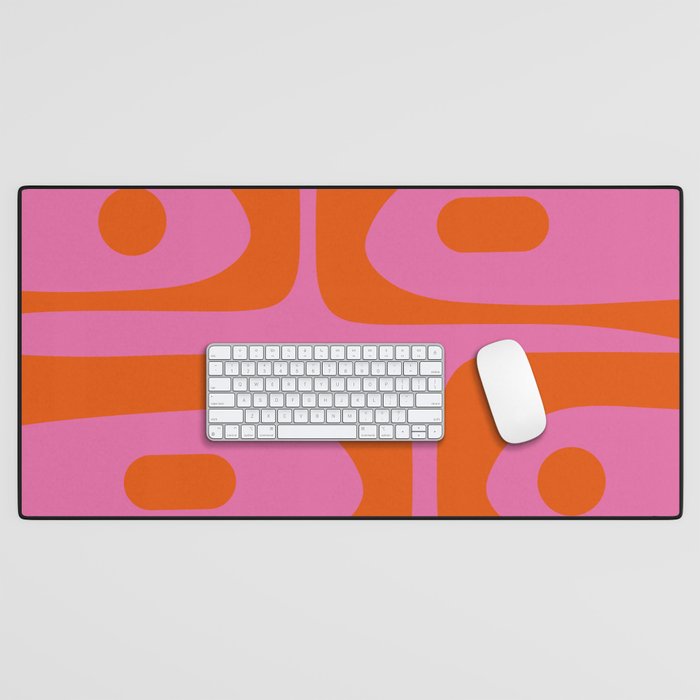 Mid-Century Modern Piquet Minimalist Abstract in Hot Pink and Retro Red Orange Desk Mat Gallery Image 1