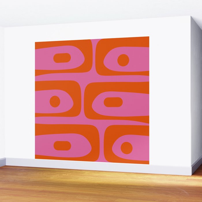 Mid-Century Modern Piquet Minimalist Abstract in Hot Pink and Retro Red Orange Wall Mural Gallery Image 2