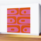 Mid-Century Modern Piquet Minimalist Abstract in Hot Pink and Retro Red Orange Wall Mural Gallery Image 2