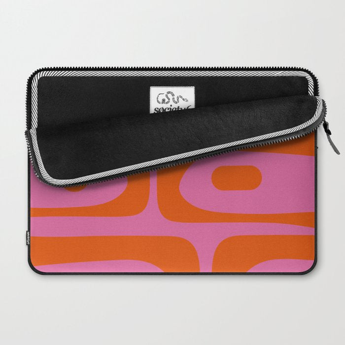 Mid-Century Modern Piquet Minimalist Abstract in Hot Pink and Retro Red Orange Laptop Sleeve Gallery Image 2