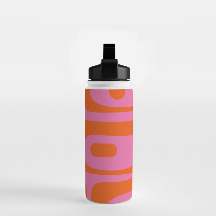Mid-Century Modern Piquet Minimalist Abstract in Hot Pink and Retro Red Orange Water Bottle Gallery Image 2